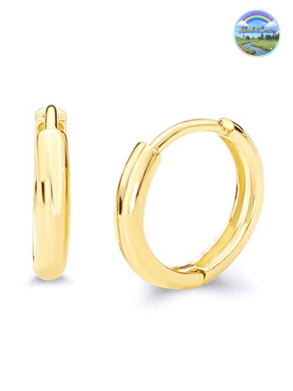 14k Gold Huggie Earrings 10mm Hinged Notched Post